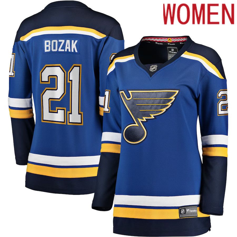 Women St. Louis Blues #21 Tyler Bozak Fanatics Branded Blue Home Breakaway Player NHL Jersey